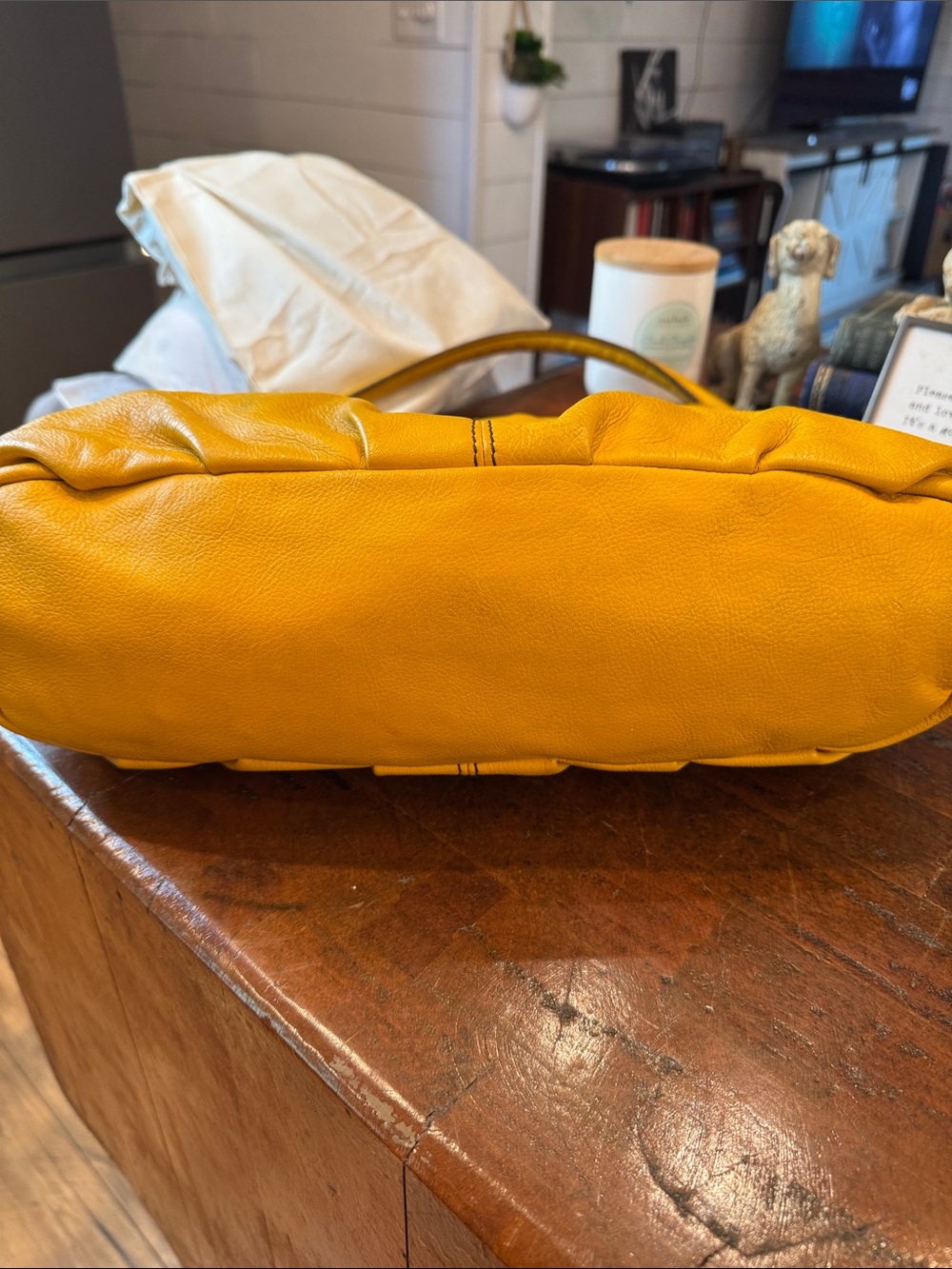 Etienne Aigner Mustard Yellow Pebbled Leather Hobo with Blue Charm - Picture 12 of 13